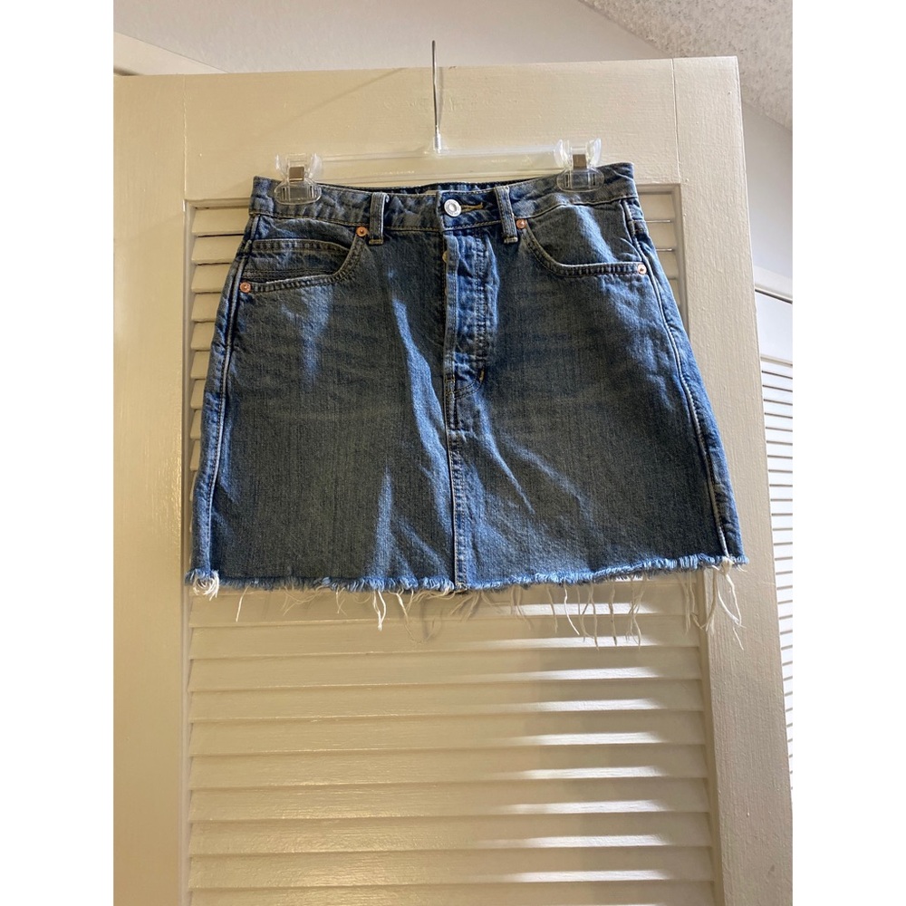 We The Free Distressed Denim Mini Skirt Button Fly